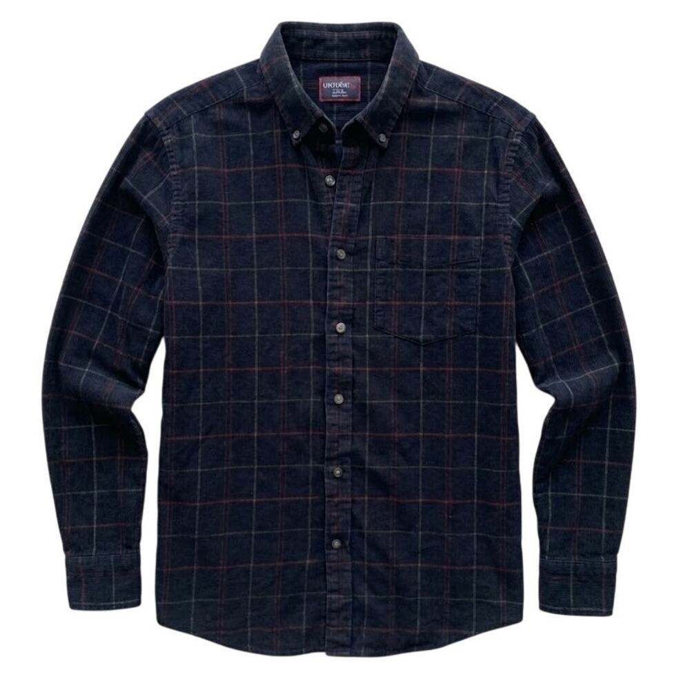 UNTUCKit Fawley Flannel Shirt Men's L Navy Green Red Windowpane Plaid